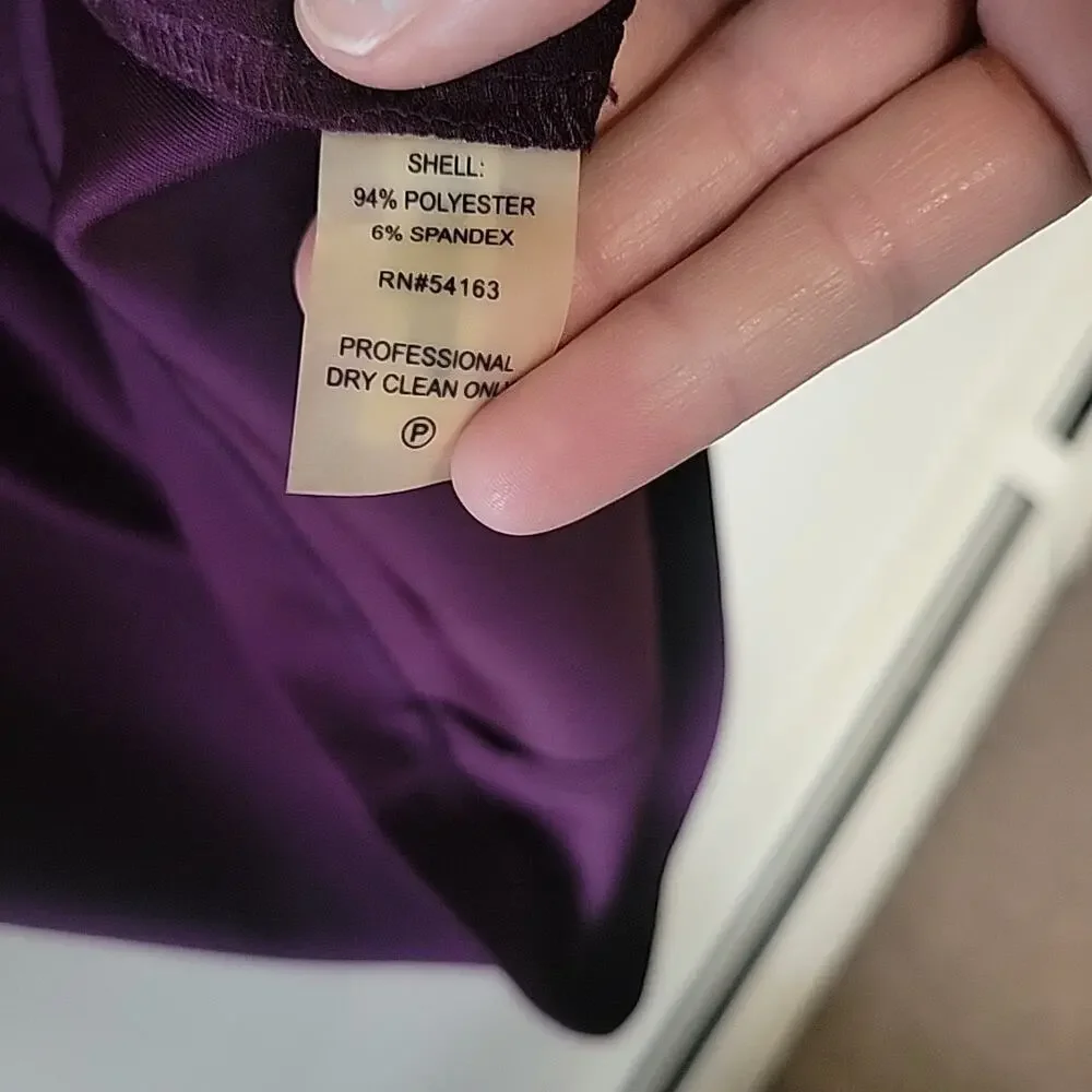 Calvin Klein Purple Midi Body Con Dress Bell 3/4 Sleeves Wedding Guest Size 6 - Picture 8 of 8